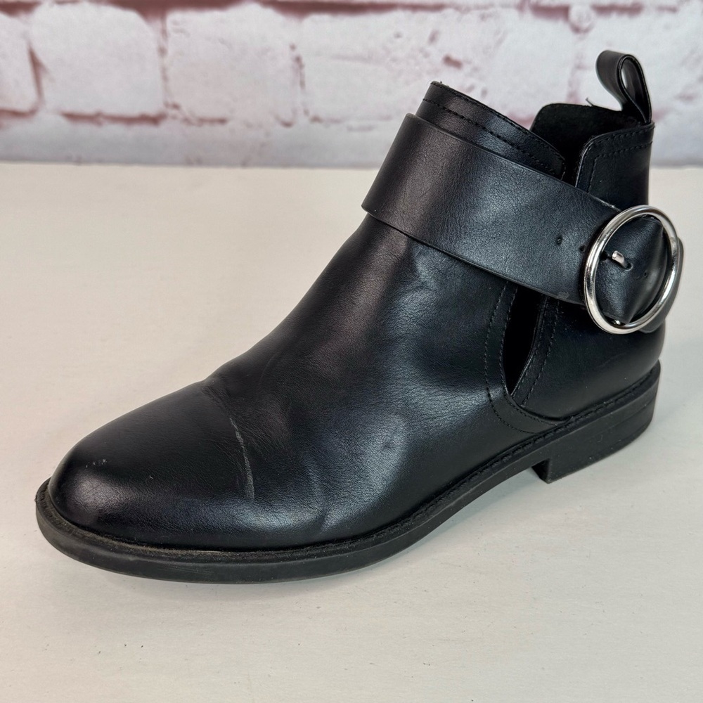 H&M Divided Faux Leather Black Cut-out Low Heel Moto Ankle Boot Size 5.5 - Picture 11 of 16